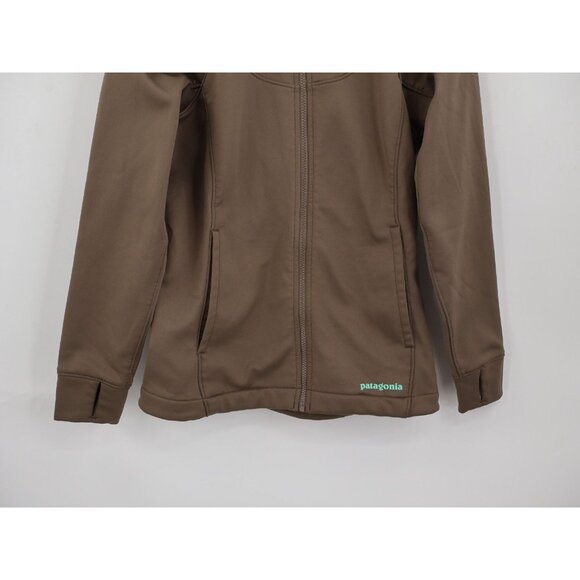 Patagonia Women’s Slopestyle Hoody Brown Aqua Size XS Softshell Full Zip Jacket - Picture 7 of 16